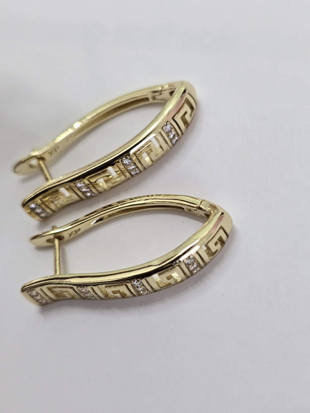 Gold-Tone Greek Key Hoop Earrings with Crystal Accents